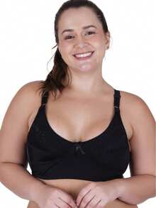 Plus Size Bra Without Reinforced Pads Satin Support - 黑色 - 查看 4