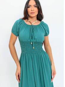 Vestido mídi ciganinha festa casual verão moda gringa evangélica escritório*** - Verde Menta - Visão 4