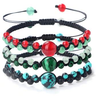 Bracelet tressé réglable à la mode avec perles au centre, bracelet tressé à deux brins bicolore en stock