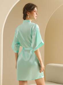 Women's Silk Nightgown Wedding Dressing Robe Lightweight Cardigan Robe Bridal Morning Robe Friend's Robe, Suitable For Home And Hotel Wear. - Turquoise - View 3
