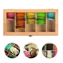 Nordic Style Tea Bar Organizer | 5-Compartment Bamboo Storage Box | Tea Bag & Coffee Capsule Dual-Use + Moisture-Proof Drawer | Home Coffee Corner Organizing Set