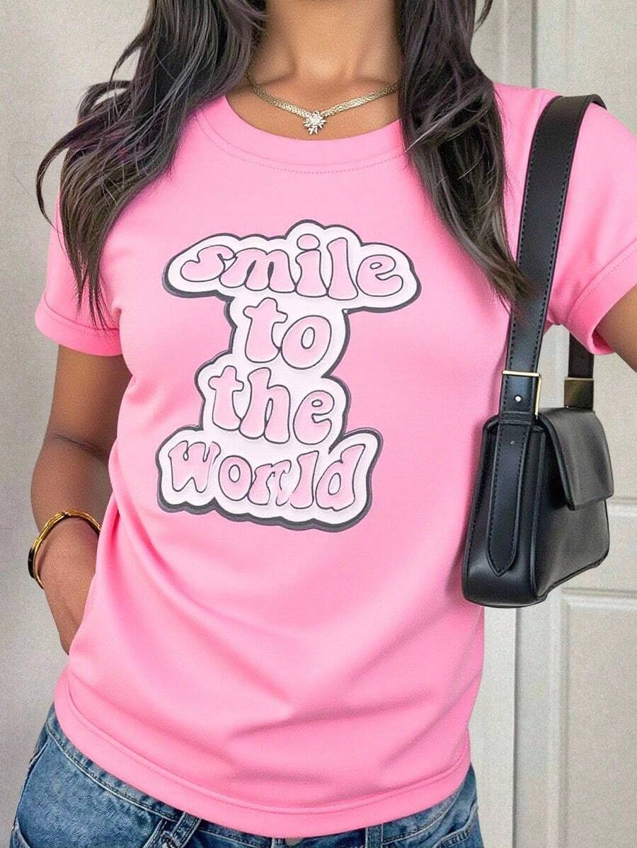 Casual Short-Sleeved Round Neck T-Shirt With English Alphabet Print