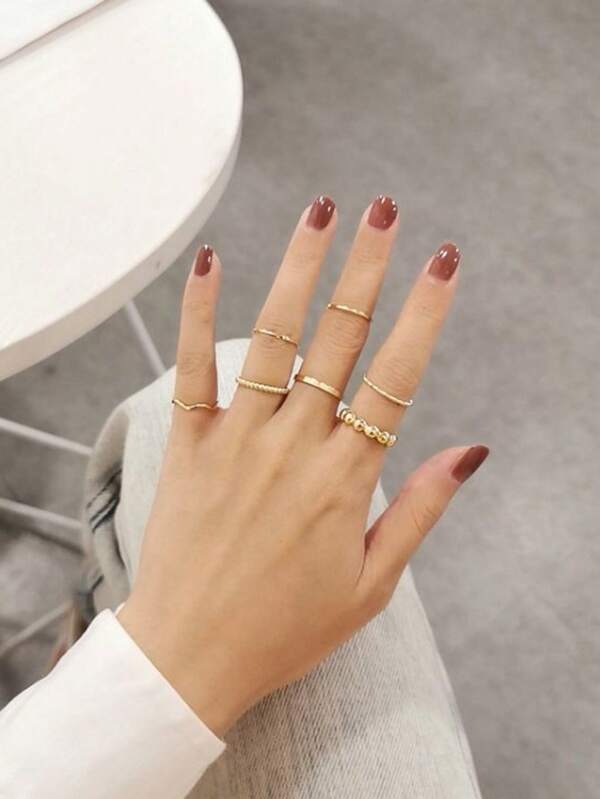 7pcs/Set Fashion Personalized Luxury Niche Design Ins Style Minimalist Solid Band Rings For Women