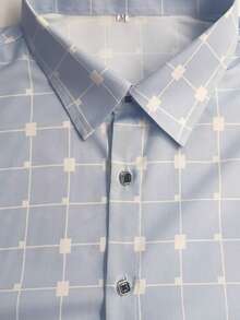 Men's Fashion Casual Plaid Print Long Sleeve Dress Shirt,Fall - Baby Blue - View 5