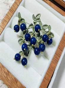 1pc Green Enamel Crafted Pearl Floral Wreath Blueberry Resin Chrysanthemum Brooch