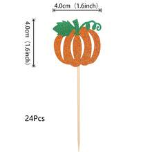 12/24 PCS Pumpkin Cupcake Toppers Glitter Fall Theme Cupcake Picks Pumpkin Themed Shower Birthday Thanksgiving Halloween Party Cake Decorations Supplies Orange
