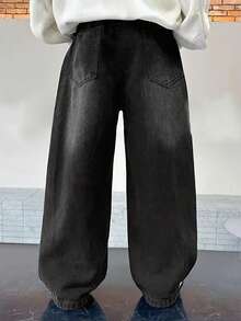 Jeans casuales y versátiles de bolsillo y corte holgado para adolescentes - Negro - Ver 5