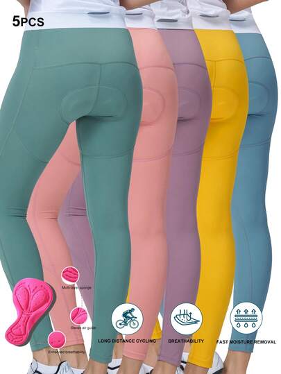 HISERWA 女性用サイクリングパンツ 5色セット 高伸縮性 ヒップアップデザイン シリコンフォームパッド ナイロンスパンデックス 女性用プロサイクリングショーツ アウトドアサイクリングやインドアサイクリングに最適