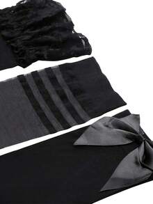 4 双女士蝴蝶结长筒袜，男士不透明过膝长筒袜