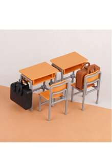 2pcs/3pcs/6pcs Mini Desk & School Bag Set, Cute And Compact, Recreating Classroom Scene With Creative Design. Detailed Realistic Miniature Desk And School Bag, Perfect Accessory For Dollhouse, DIY Crafts Or Photography Props, Endless Fun