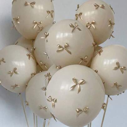 10/92/102 adet Fildişi Rengi Lateks Balon, Altın Kurdele Süslemeli, Parti Dekorasyonu İçin Vazgeçilmez, Doğum Günü Partisi, Düğün, Fotoğraf Çekimi, Noel, Yılbaşı ve Daha Fazlası İçin Uygundur