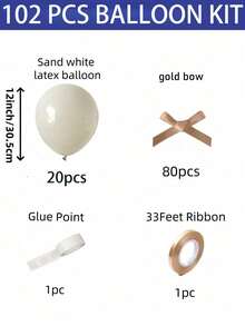 10/92/102pcs Ivory Latex Balloons With Gold Bow Decor, Essential For Party Decoration, Suitable For Birthday Party, Wedding, Photography Props, Christmas, New Year And More - Gold - View 9