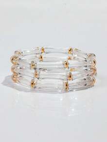 3件套亚克力大理石纹深绿色竹结叠戴手镯，适合女士日常佩戴 - 竹節水滴 - 查看 1