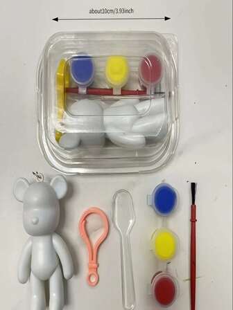 5 pièces Kit artisanal DIY - Porte-clés poupée graffiti, porte-clés artisanal créatif, porte-clés ours coloré, matériau en plastique - Améliore la créativité et la dextérité, set de gypse DIY, comprend mini gypse blanc à peindre