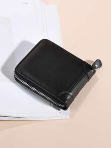 男士复古短款拉链钱包年轻男士卡包大容量多卡位手拿包适合日常使用生日礼物返校礼物男友礼物周年纪念礼物男士钱包迷你钱包钱夹男式钱包真皮小钱包 - 黑色 - 查看 3