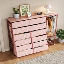 Closet System Clothes Rack With 16 Fabric Drawers & 2 Storage Shelves, Walk In Closet Organizer System Freestanding Closet Organizer For Hanging Clothes, Clothes Rack Built-In Garment Rack Heavy Duty Garment Rack, Wardrobe Closet Clothing Rack Tall Storage Tower, Sturdy Frame - Pink - View 3