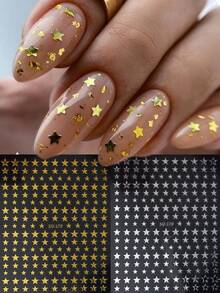 闪亮激光金属银色星星烫金美甲贴纸金色黑白玫瑰金五角星天空指甲贴花自粘 Y2K 指甲饰物美甲装饰 DIY 美甲用品