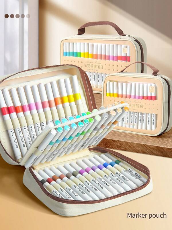 1pc Marker Organiser, Portable Art Marker Storage Bag With Clear View Panel And Removable Divider With Carrying Handle, Different Size Organiser Available, Pens Not Included, For School Supplies, Back To School
