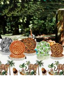 أطباق لحفلة بموضوع الحيوانات البرية، أطباق ورقية مطبوعة بنمط فرو النمر والفهد والزرافة بقطر 7/9 بوصة مناسبة لأعياد الميلاد والتجمعات الجماعية والتخييم والولائم، ديكورات خلفية لحفلات العودة للمدرسة والحفلات الزفاف والأحداث ذات موضوع الحيوانات البرية/الحديقة الحيوانية