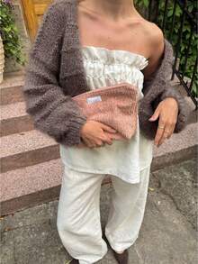 New Autumn/Winter Knit Cardigan Loose Solid Color Round Neck Long Sleeve Jacket, Essential Back-To-School Loose Casual Long Sleeve Knit Cardigan, Suitable For Christmas And New Year - Coffee Brown - View 6