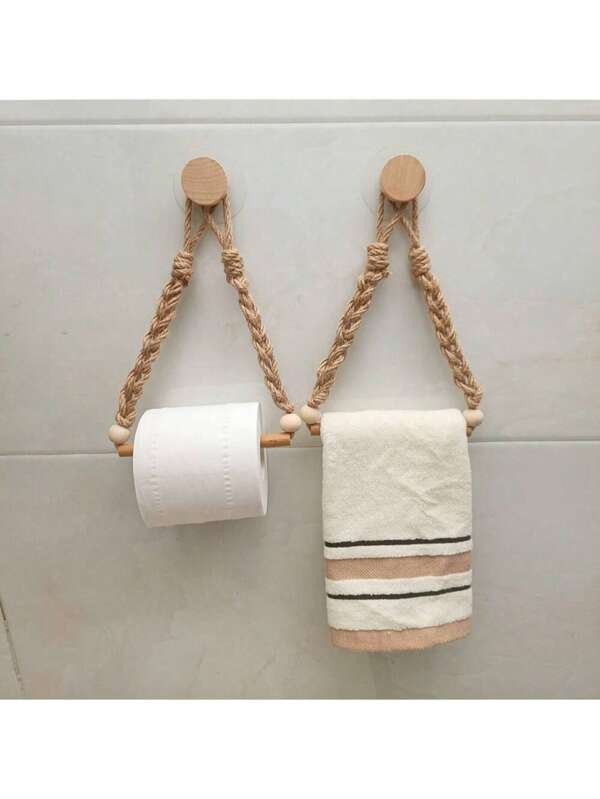 1/2 Stück Wandmontierter Seil-Toilettenpapierhalter, Bohren-freier Seil-Toilettenpapierhalter, Wandmontierter Küchenrollenhalter mit Haken, geeignet zum Ersetzen von Rollen - modernes, stilvolles Badezimmer-Accessoire