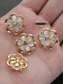 4 Packs Double-Layer Hollow-Out Rhinestone Embellished Cat's Eye Flower Metal Buttons For DIY Fashion Embellishments - Ideal For Shirts, Dresses, Cardigans, Sweaters, Blazers, Coats, And Accessories - Multicolor - View 17