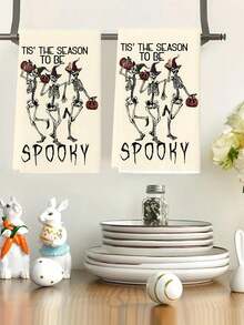 2 件万圣节手巾，带有邪恶南瓜和骷髅设计的手提袋，厨房和餐厅装饰，户外派对用品，适用于万圣节厨房和浴室装饰浴室厨房装饰洗碗布厨房毛巾 - 彩色 - 查看 7