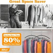 Tight Clothing Organizer, Metal Yoga Pants Hanger With 10 Clips, Can Accommodate 10 Pairs Of Tight Clothing, Pants, Ties, Socks, Various Clothing Storage Tools, Space Saving Hanging Wardrobe Organizer With Rubber Coating Wardrobe Organizer And Storage Space, Black - 2PCS - View 4