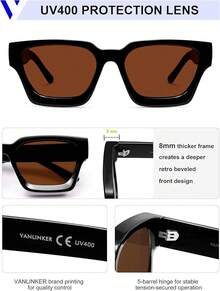Thick Square  Retro Chunky Rectangle  Protection - C37-Verres marron/Monture noire - Voir 10