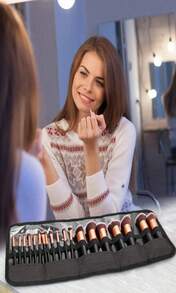 OCHEAL 化妆刷收纳包，化妆刷整理器，旅行化妆刷包，女士化妆刷收纳袋，化妆师专用 - 不含刷子，旅行必备，情人节礼物，价格实惠，旅行化妆刷，女士礼物，化妆师，专业全套化妆工具 - 黑色 - 查看 8