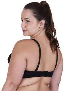 Plus Size Bra Without Reinforced Pads Satin Support - 黑色 - 查看 5