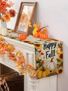 1pc/10pcs Autumn Pumpkin Table Runner, Thanksgiving Table Decoration, Harvest Festival Table Flags, Seasonal Home Decor, Farmhouse Style, Linen-Like Fabric, 33*91cm/33*183cm/33*274cm, 3 Size Options, Indoor & Outdoor Party Supplies, Pumpkin Theme Decoration, Room Decor. Suitable For Home Kitchen Decor And Event Party Decoration