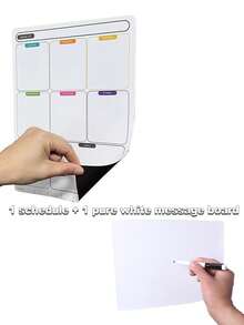 可擦除每周计划本，可擦拭磁性冰箱贴，带可擦除红蓝黑色水彩笔，热擦除白板 - 可重复使用的厨房和餐厅备忘板磁性公告板冰箱贴贴纸白板用于书写提醒每周计划备忘录日历，学校家庭厨房和办公室装饰，日常生活用品完美的返校季礼物