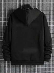 男士秋冬卫衣,男士印花卫衣,男士23号印花连帽开衫,黑色拉链卫衣,健身房跑步休闲上衣 - 黑色 - 查看 3