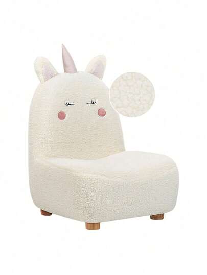 Beliani Kindersessel Teddy-Optik cremeweiß Tierform Einhorn LULEA
