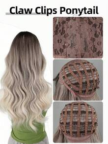 26 英寸深根渐变银灰色长波浪合成耐热假发，带刘海，浪漫美丽的女孩角色扮演假发，适合度假、家庭聚会、服装和日常穿着 - 漸層 - 查看 5