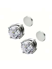 Bộ 4 khuyên tai bằng thép không gỉ, khuyên tai từ tính 6mm & 8mm cho nam và nữ, khuyên tai kẹp từ tính không cần xỏ khuyên, trang sức từ tính - Bạc - Xem 1