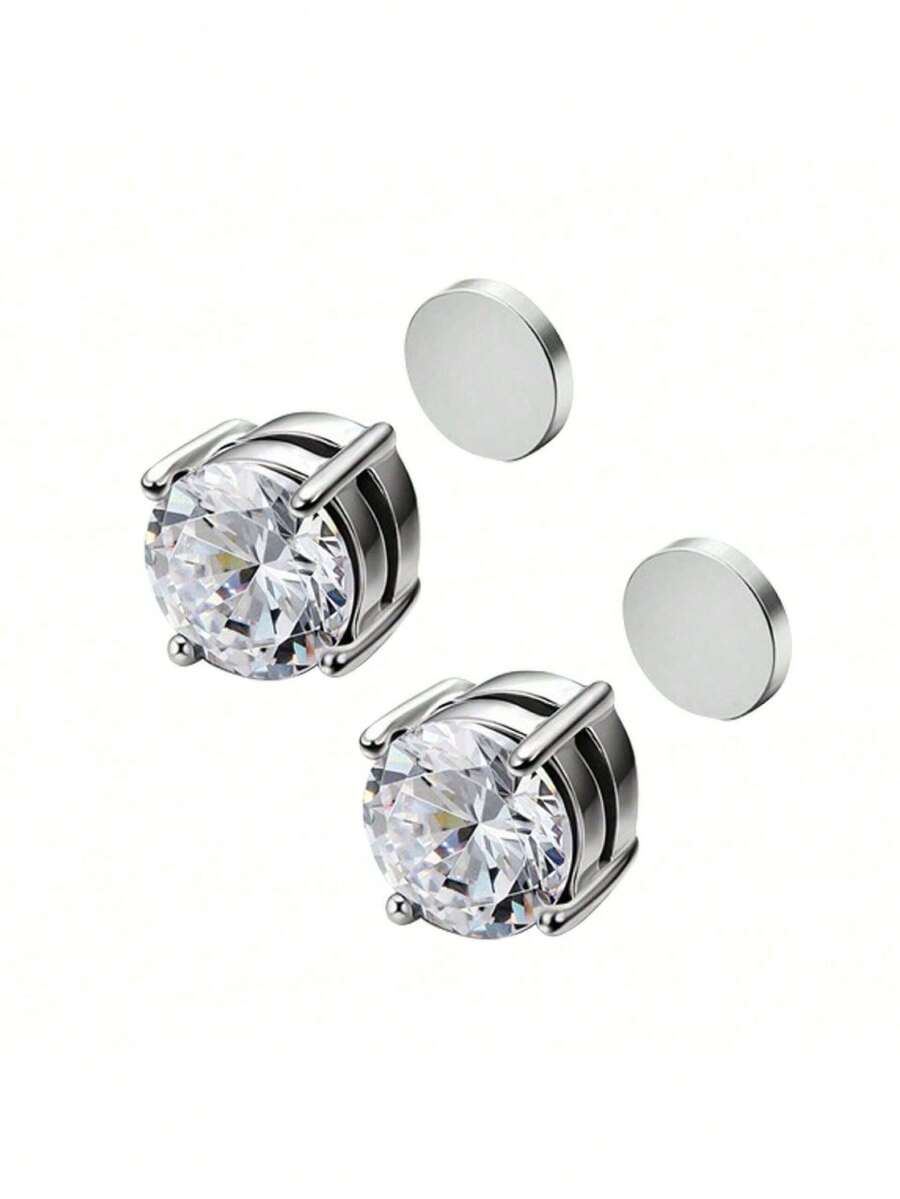 Bộ 4 khuyên tai bằng thép không gỉ, khuyên tai từ tính 6mm & 8mm cho nam và nữ, khuyên tai kẹp từ tính không cần xỏ khuyên, trang sức từ tính - Bạc - Xem 1