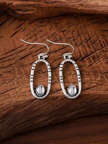 1 Pair Bohemian Style Vintage Simple Hollow Line Elliptical Geometric Pendant Earrings, Personalized Elegant Holiday Party Earrings, Gift