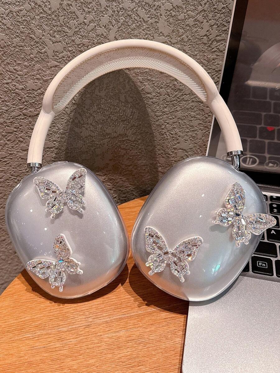 奢华激光水钻 3D 蝴蝶保护壳 兼容 Max 耳机 透明 TPU 耳机 兼容 Max 配件 - 無色 - 查看 1