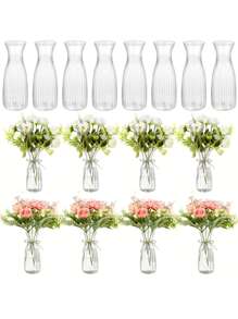 2/4/10 piezas Jarrones de plástico a rayas, jarrones de flores transparentes, manualidades de arreglos florales DIY, adecuados para diversos ramos y exhibición de decoración DIY, festivales y decoración del hogar, aplicables a la decoración de mesas, bodas, hogar, cenas, accesorios de decoración de jarrones, decoración de habitaciones, jarrones de vidrio
