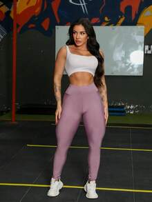 High Waist Gym Leggings - Light Purple - View 4
