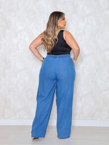 CLAÇA PANTALONA PLUS SIZE JEANS FEMININO ELASTICO NO COS E TECIDO LEVE - Lavagem clara - Visão 2