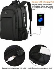 Mochila para Laptop con Carga USB, Mochila de 15.6 Pulgadas, Mochila Antirrobo para Hombre, Mochila de Viaje Impermeable y Delgada para Aire Libre, Regalo para Hombre y Mujer, Negro - CAFETERÍA - Ver 12