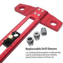 Woodworking 2 In 1 Drilling Positioning Scoring Ruler - Aluminum Alloy Scriber Marking T Square - Multifunctional Dowelling Jig With 6/8/10mm Drill Sleeves And Activity Block - Red - View 9