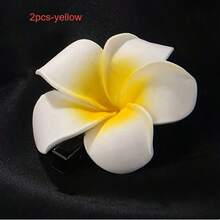 四件套，两件套仿鸡蛋花发夹，海滨度假风格照片夹，超级仙女发饰，服装配饰，热带白玫瑰发夹-2.5英寸泡沫派对装饰，优雅复古风格，适合婚礼