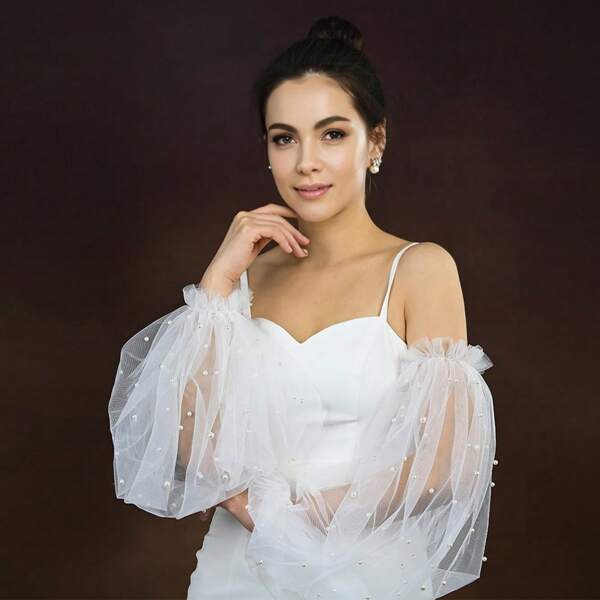 1 Pair Bride Faux Pearl Decor Fashion Wedding Sleeve Cuffs, Bridesmaid Dress Accessory