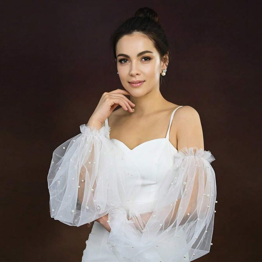 1 Par de Punhos de Manga de Casamento com Decoração de Pérolas Falsas, Acessório de Vestido de Dama de Honra