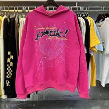 Conjunto de sudadera con capucha con estampado de araña de estilo hip hop Y2K con cremallera para hombre, sudaderas a juego para parejas - Sudadera rosa - Ver 4