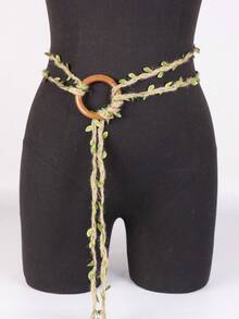 1 件加大码亚麻绿叶手工编织腰带角色扮演 O 形环中世纪腰带维京服装文艺复兴节 LARP 海盗装扮精灵弓箭手集市万圣节 - A - 查看 3